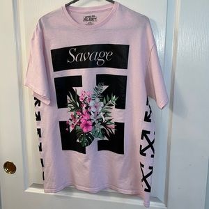 Men’s spoiler alert, Savage 100% cotton tee-shirt T-shirt. Pink, black & grn.